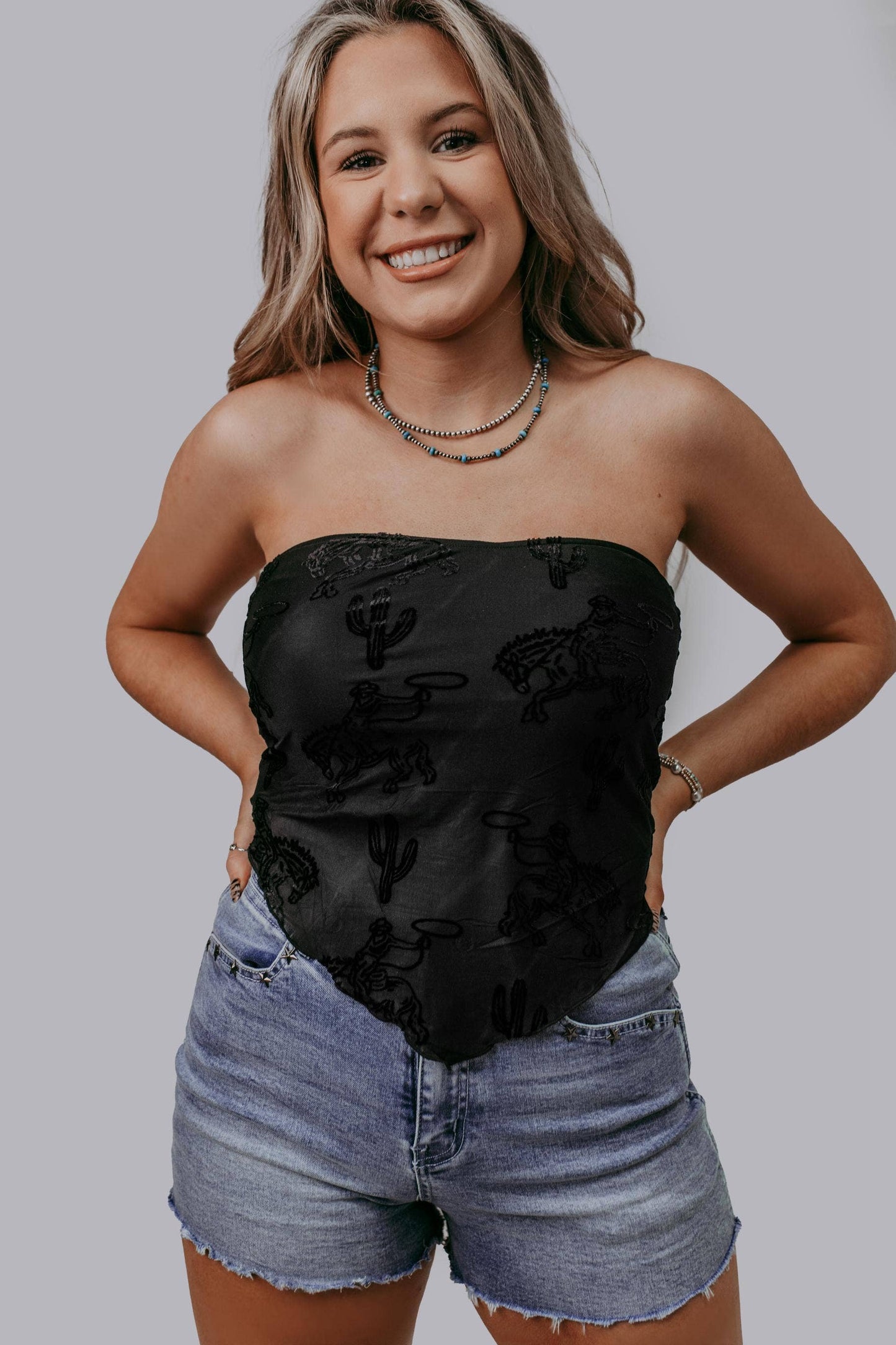 Printed Mesh Tube Top.