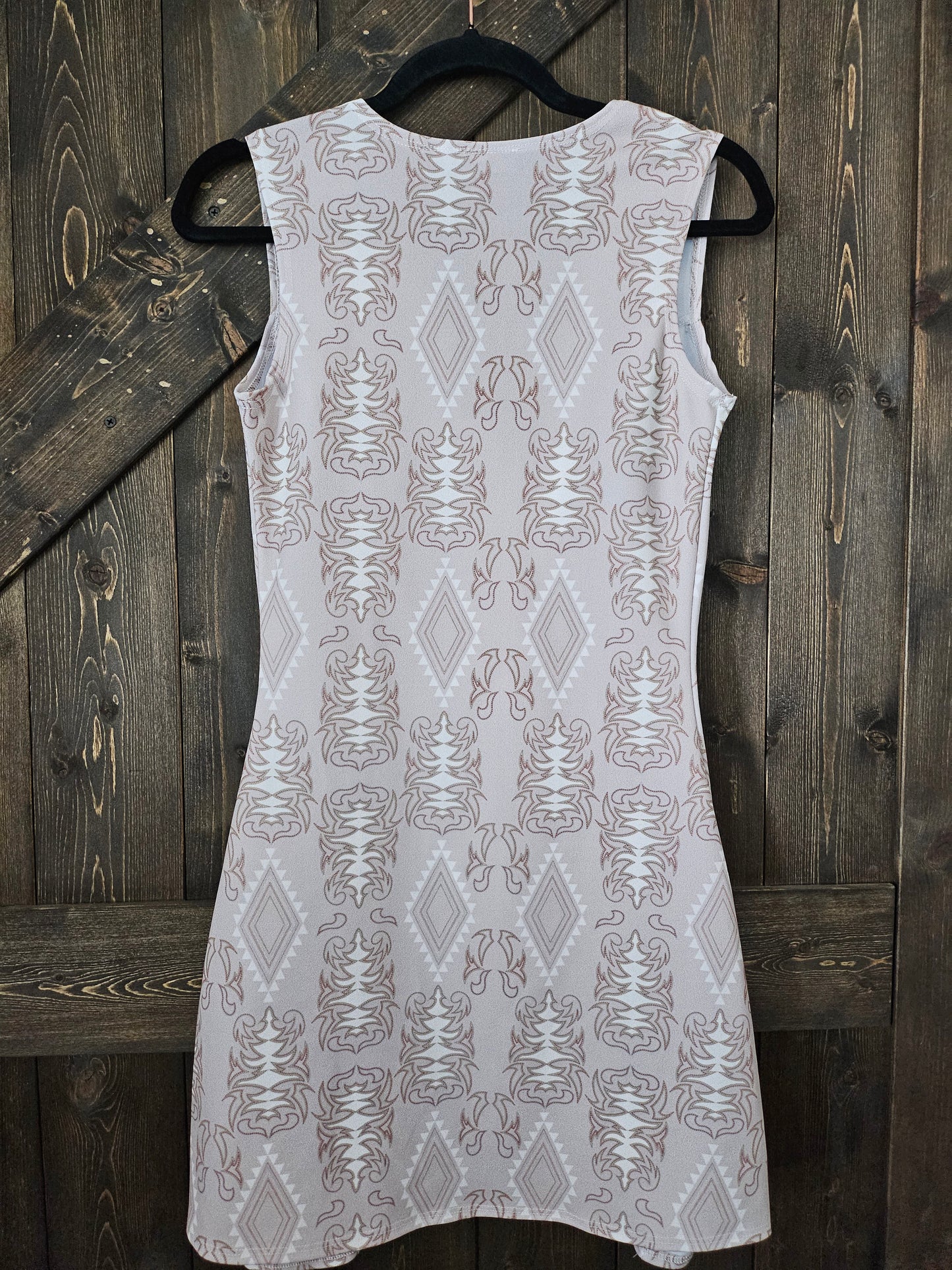 Ivory Beige Boot Stitch Printed Vest Sleeveless Button Down Dress