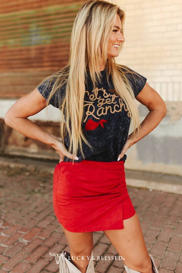 Deep Red High Waisted Ruched Front Panel Skort Shorts