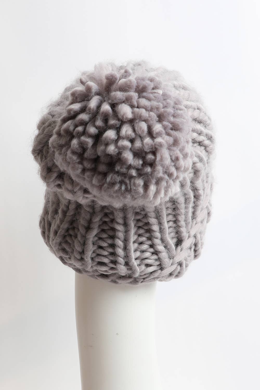 Grey Soft Chunky Cable Knit Beanie - With Pom Pom