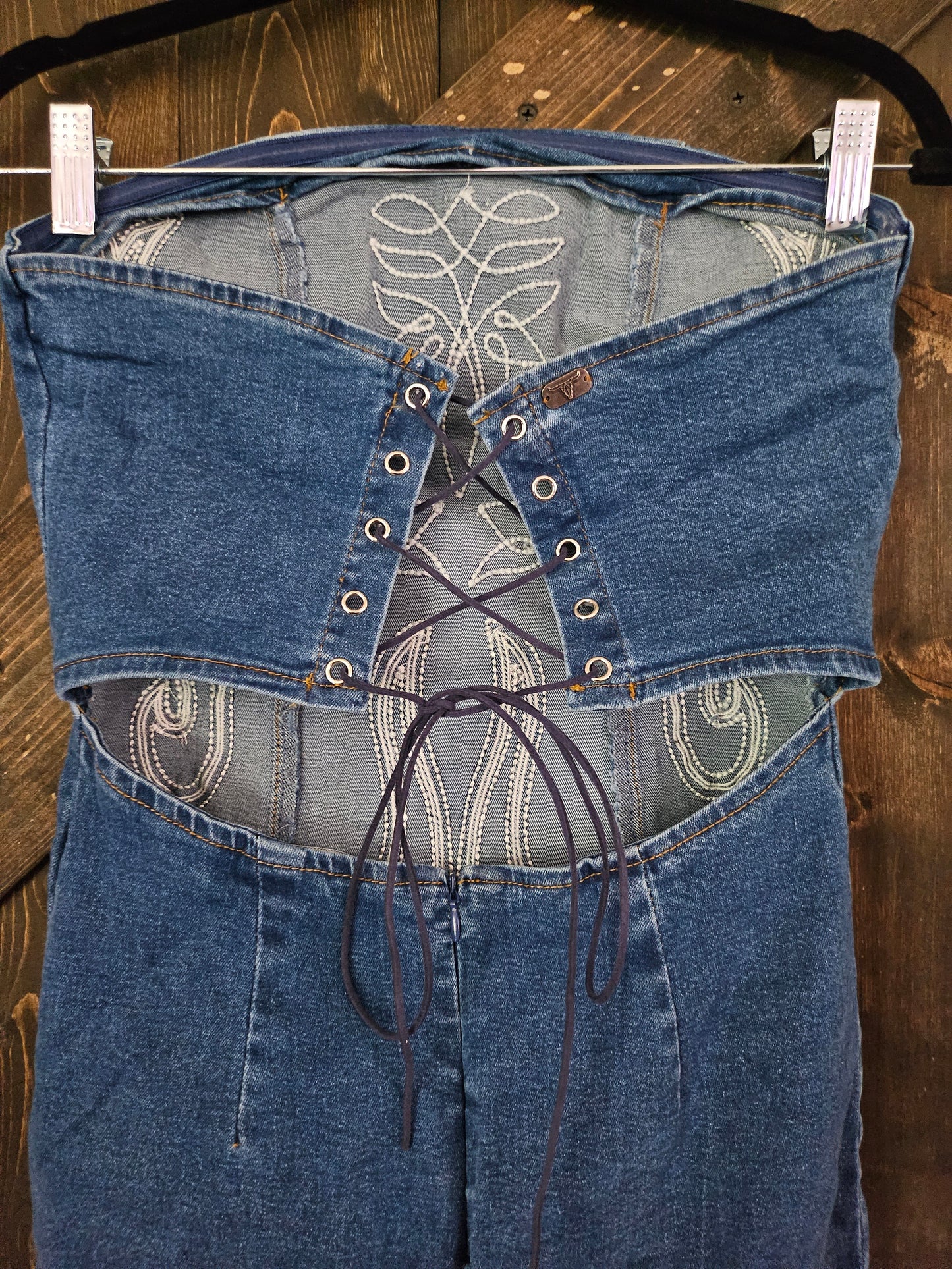 Mid Wash Stretch Denim Boot-stitch Corset Dress