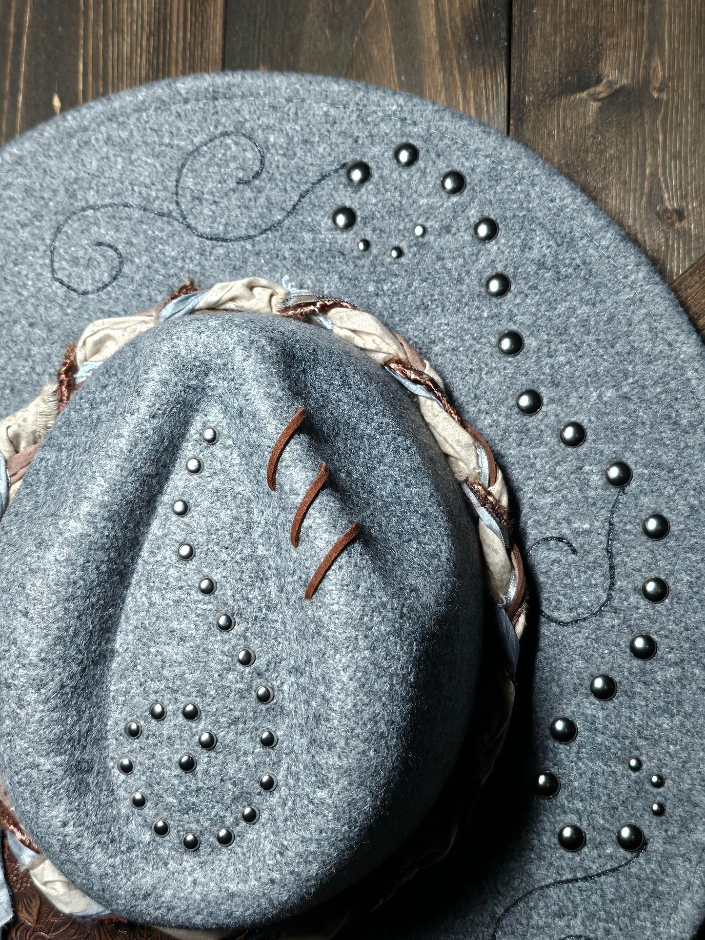 Fedora-Style Cowboy Hat Hand Burned With Embossed Leather