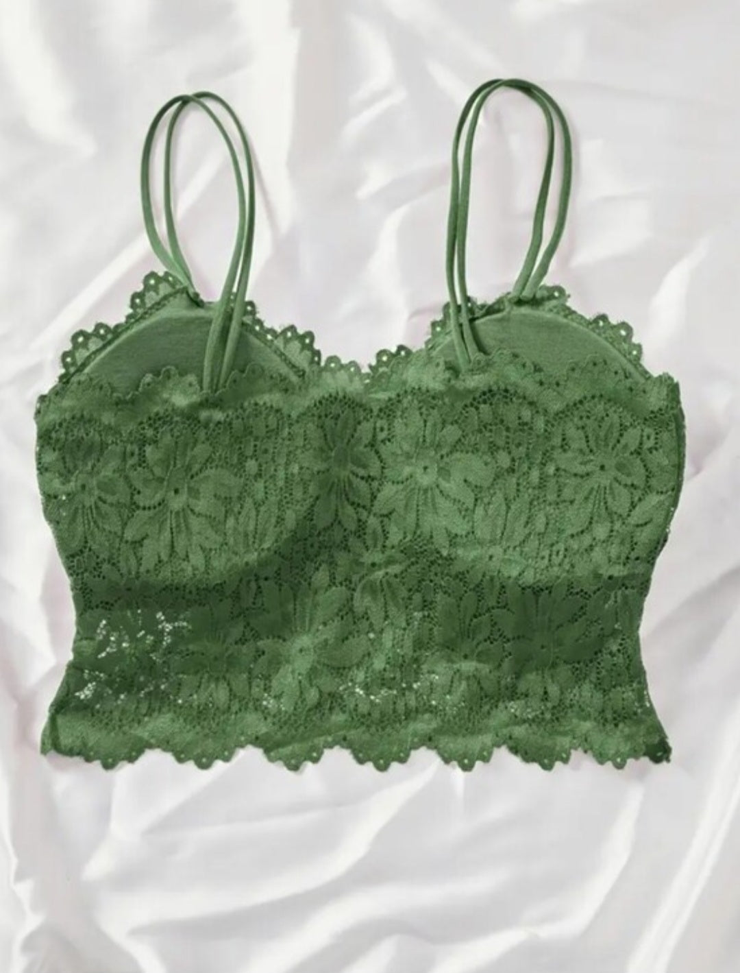 Olive Green Lace Bralette With Padding