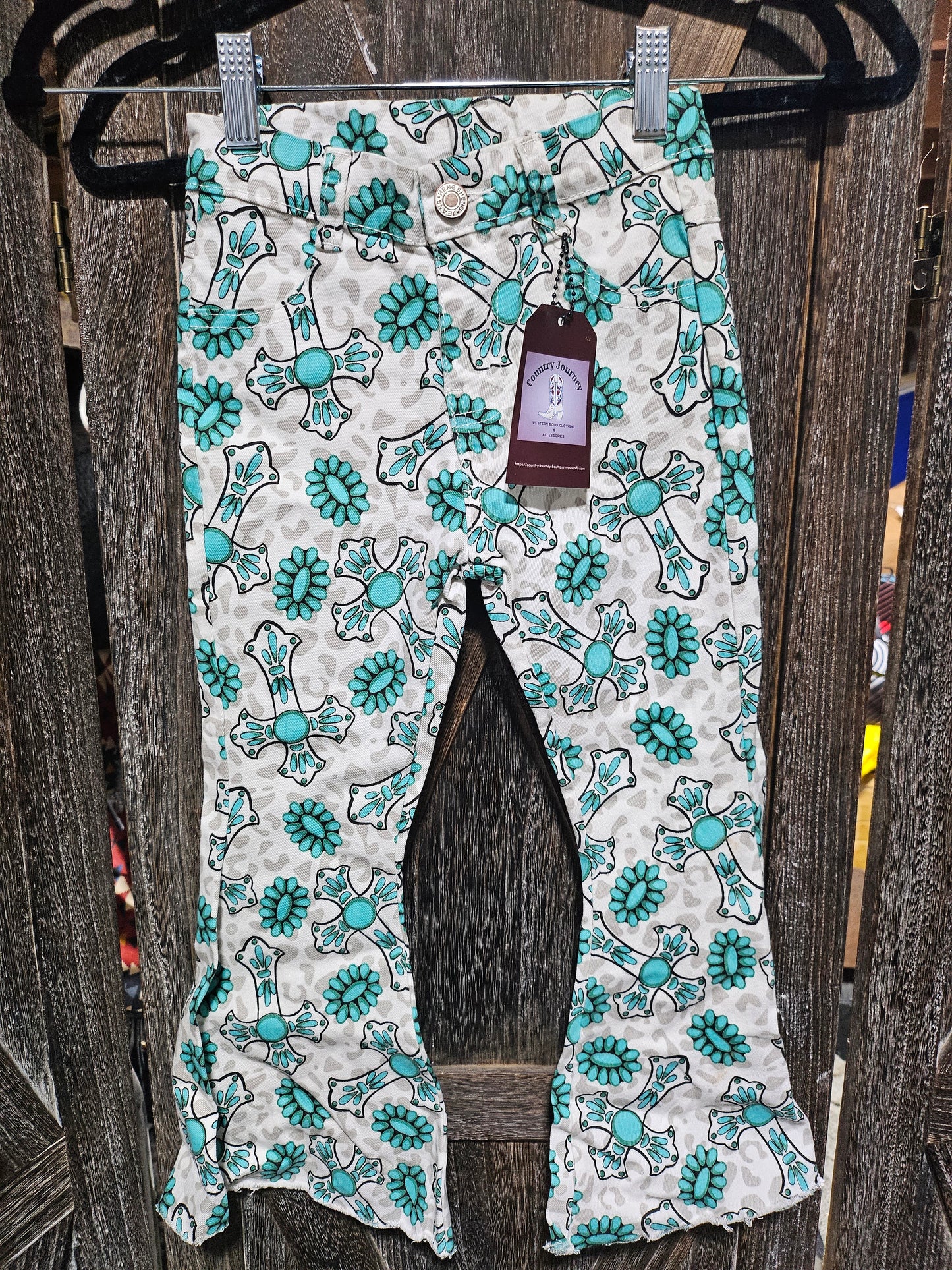 Western Turquoise Flared Pants Girls flare Jeans