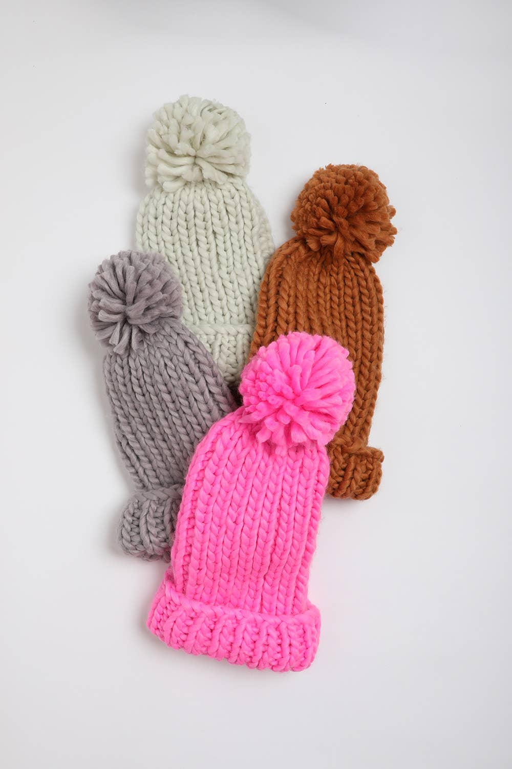 Grey Soft Chunky Cable Knit Beanie - With Pom Pom