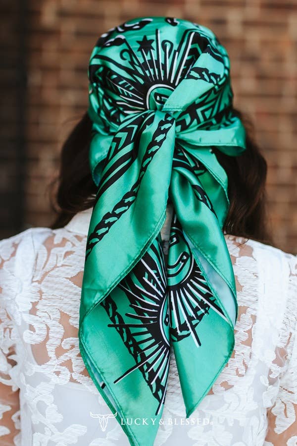 Mint Green Aztec Arrow And Horse Printed Wild Rag Scarf
