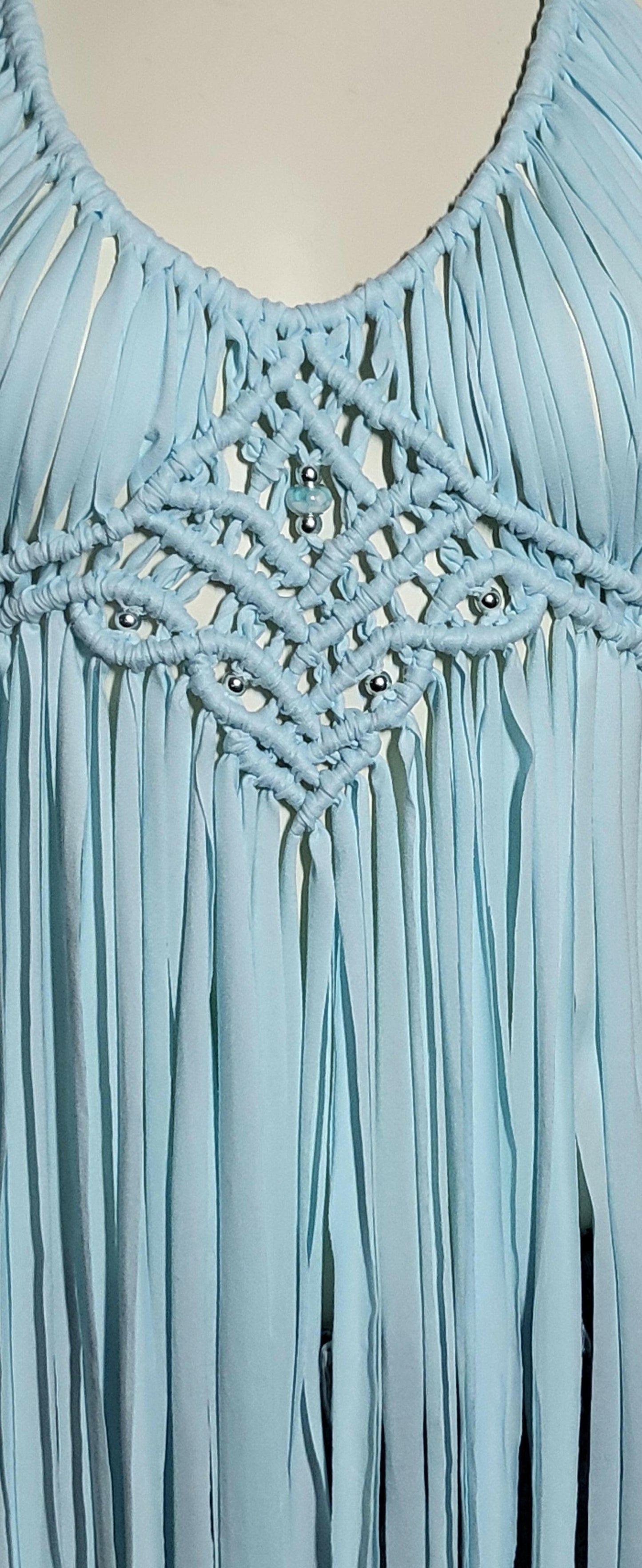 Light blue cotton beach festival macramé tunic top