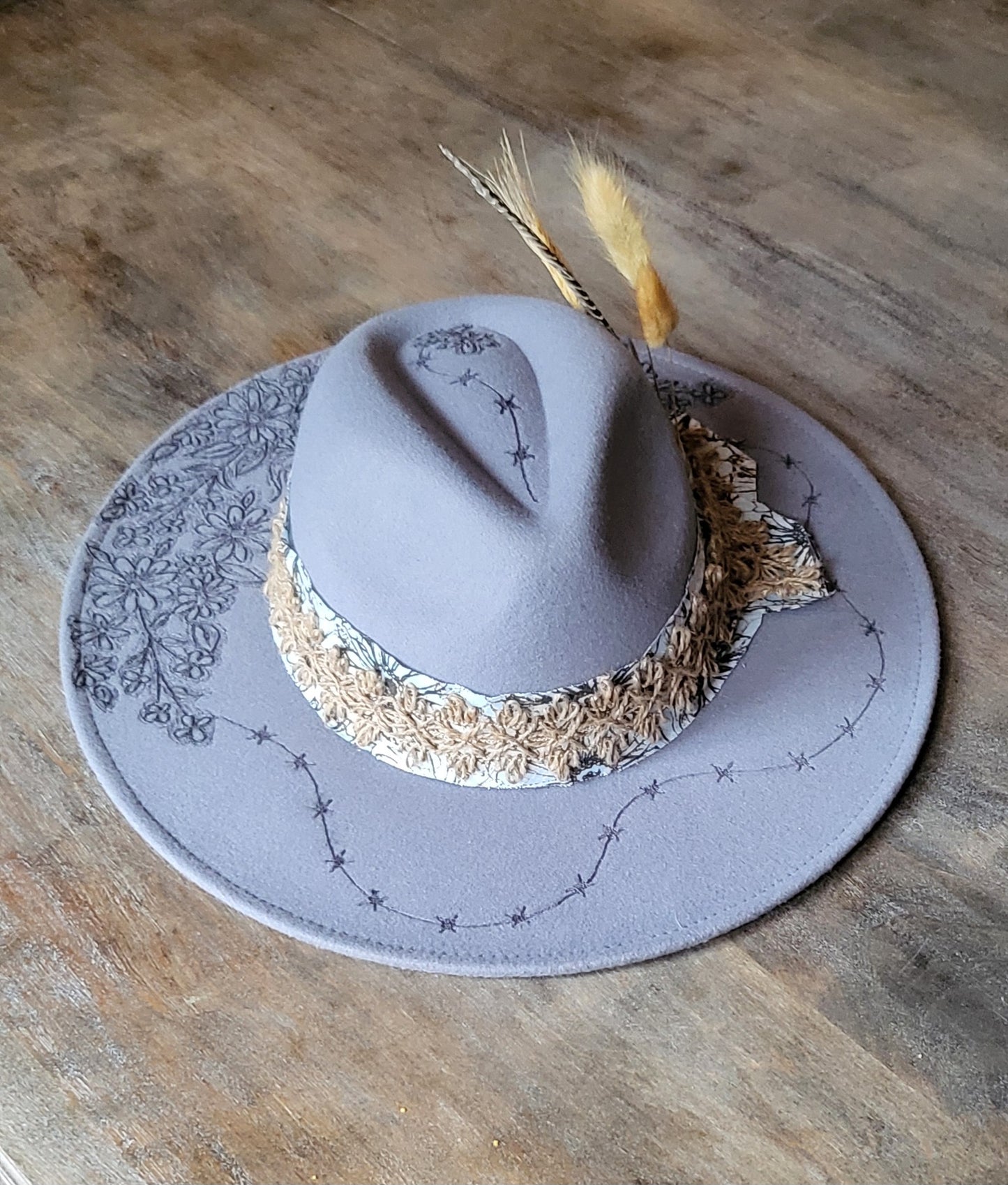 "Stormy" burned felt fedora cowboy hat