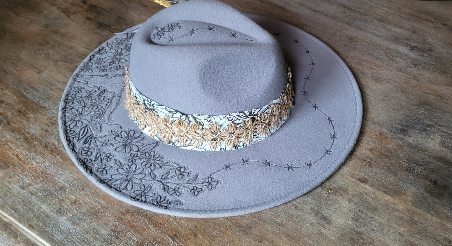 "Stormy" burned felt fedora cowboy hat