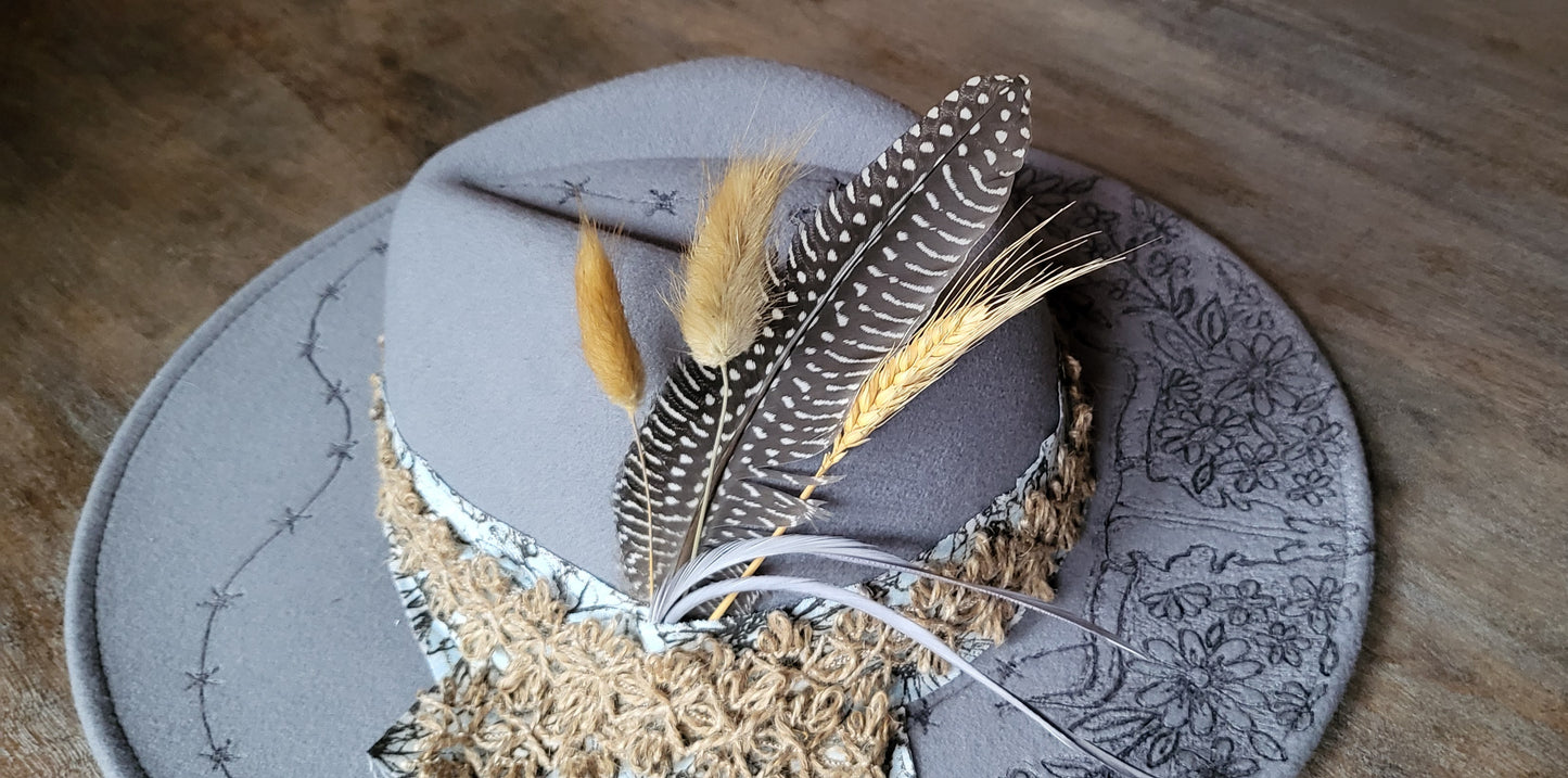 "Stormy" burned felt fedora cowboy hat