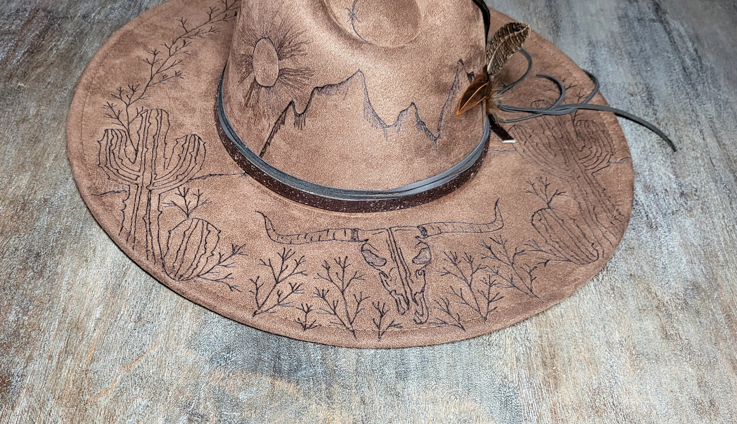 "Miranda" our desert sun scape suede fedora cowboy hat