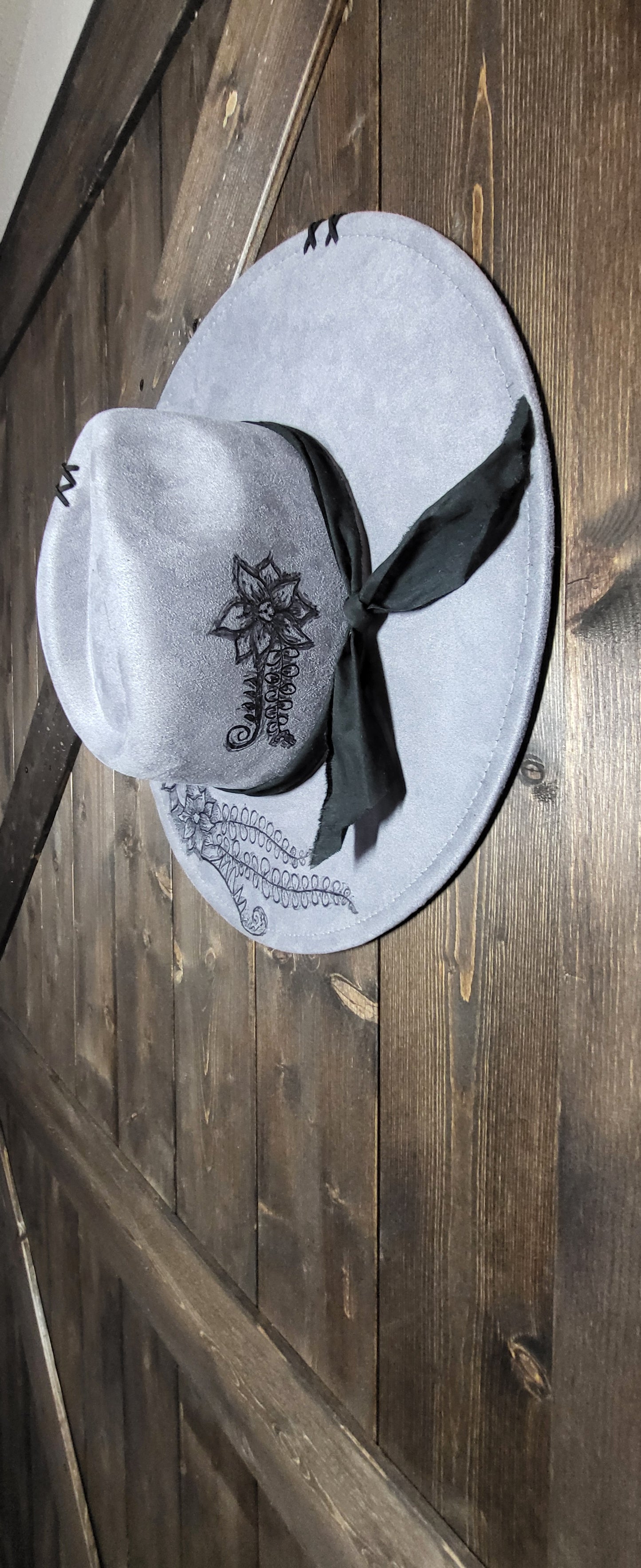 Fedora-Style Cowboy Hat Hand Burned With Floral Pattern
