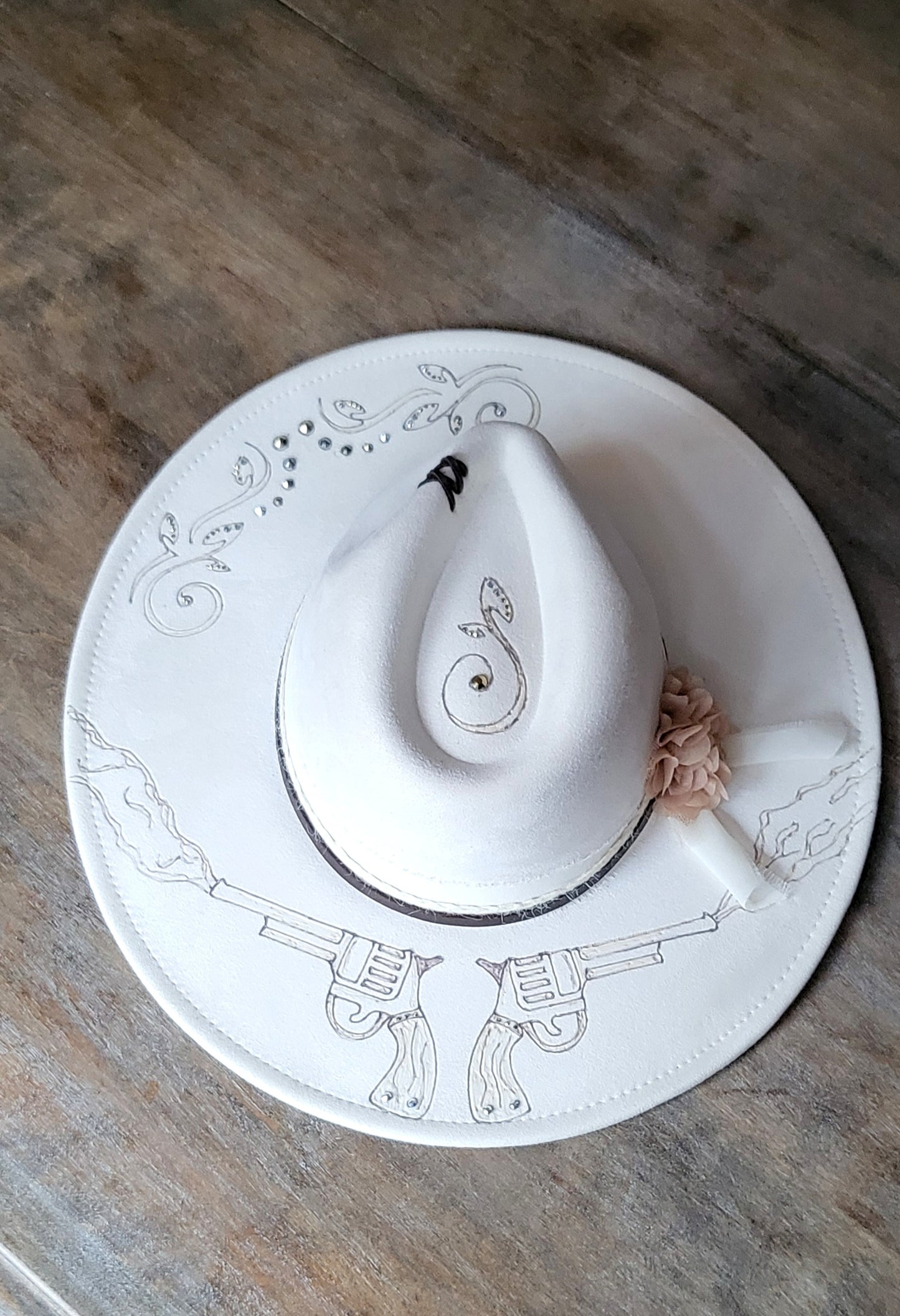 Fedora-Style Cowboy Hat Hand Burned With Guns