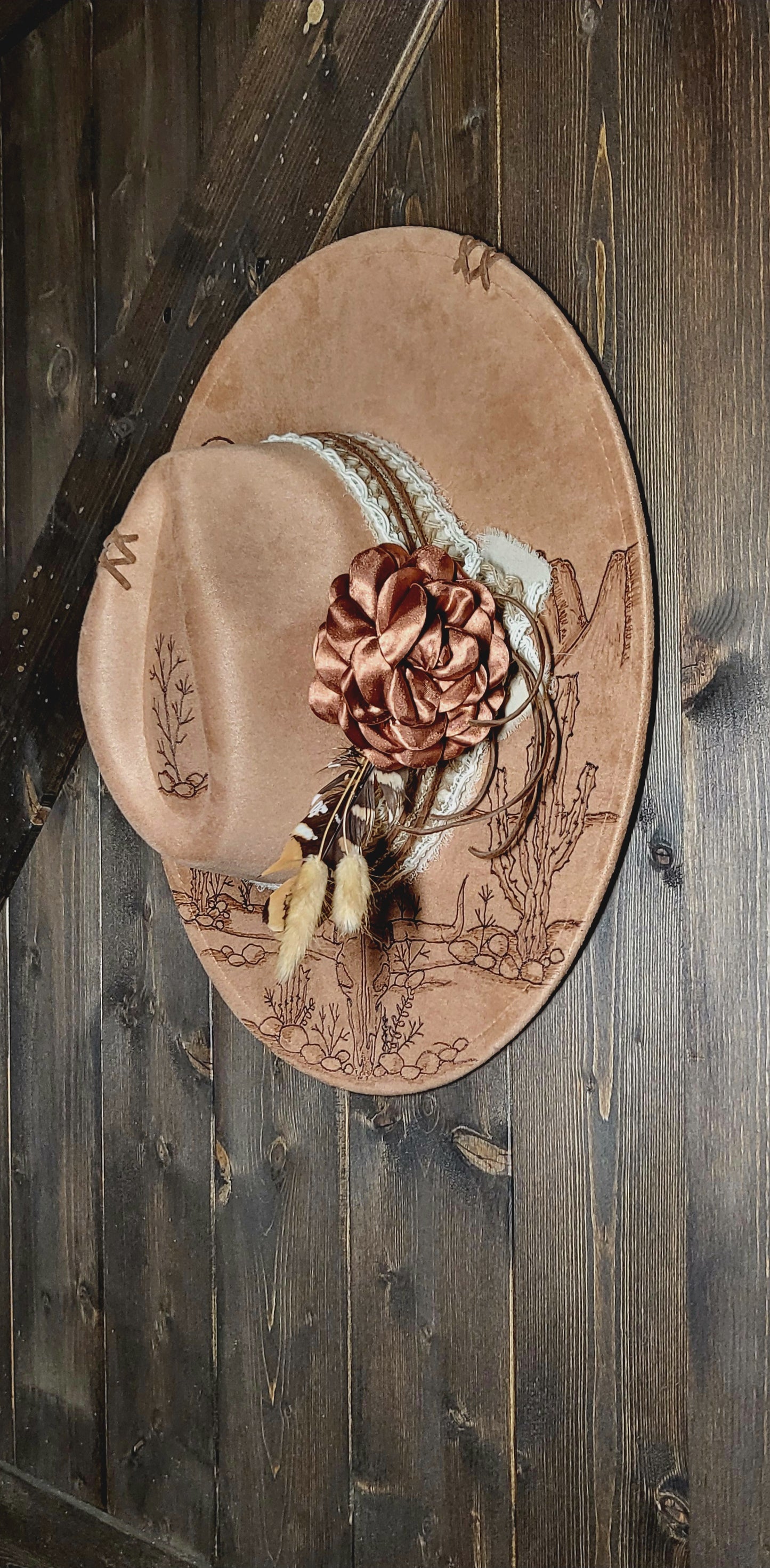 "Raven," faux suede burned fedora