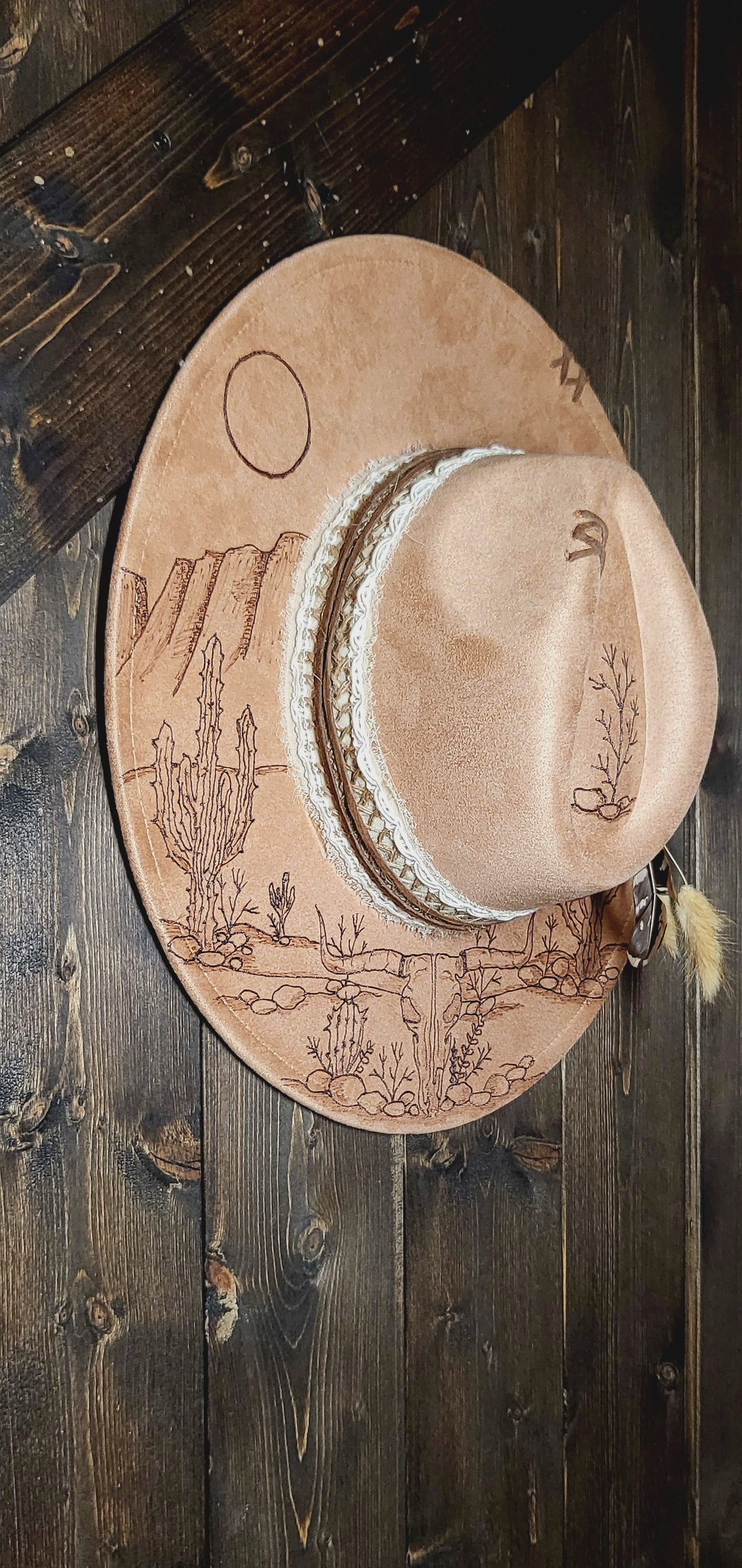 "Raven," faux suede burned fedora