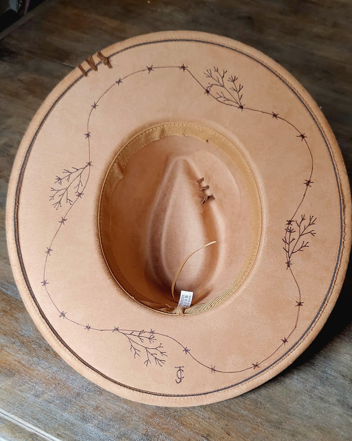 "Raven," faux suede burned fedora
