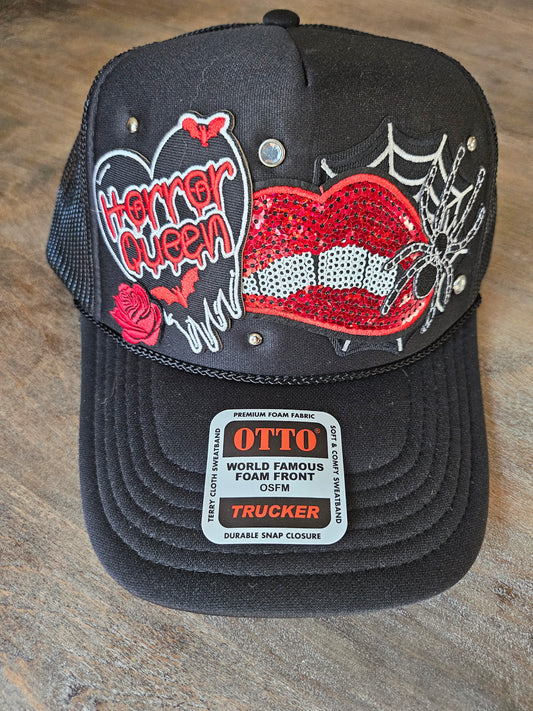 Halloween custom trucker hat with rhinestone studs