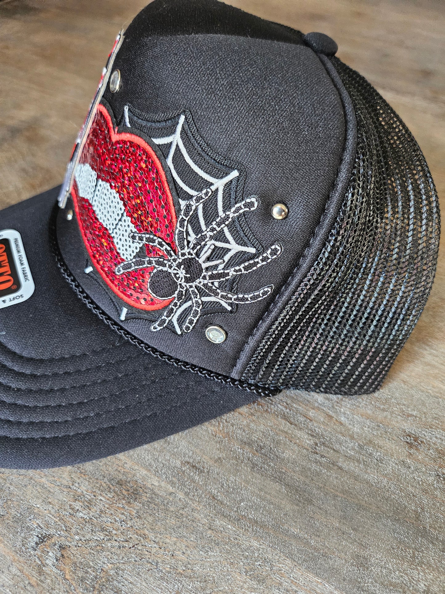 Halloween custom trucker hat with rhinestone studs