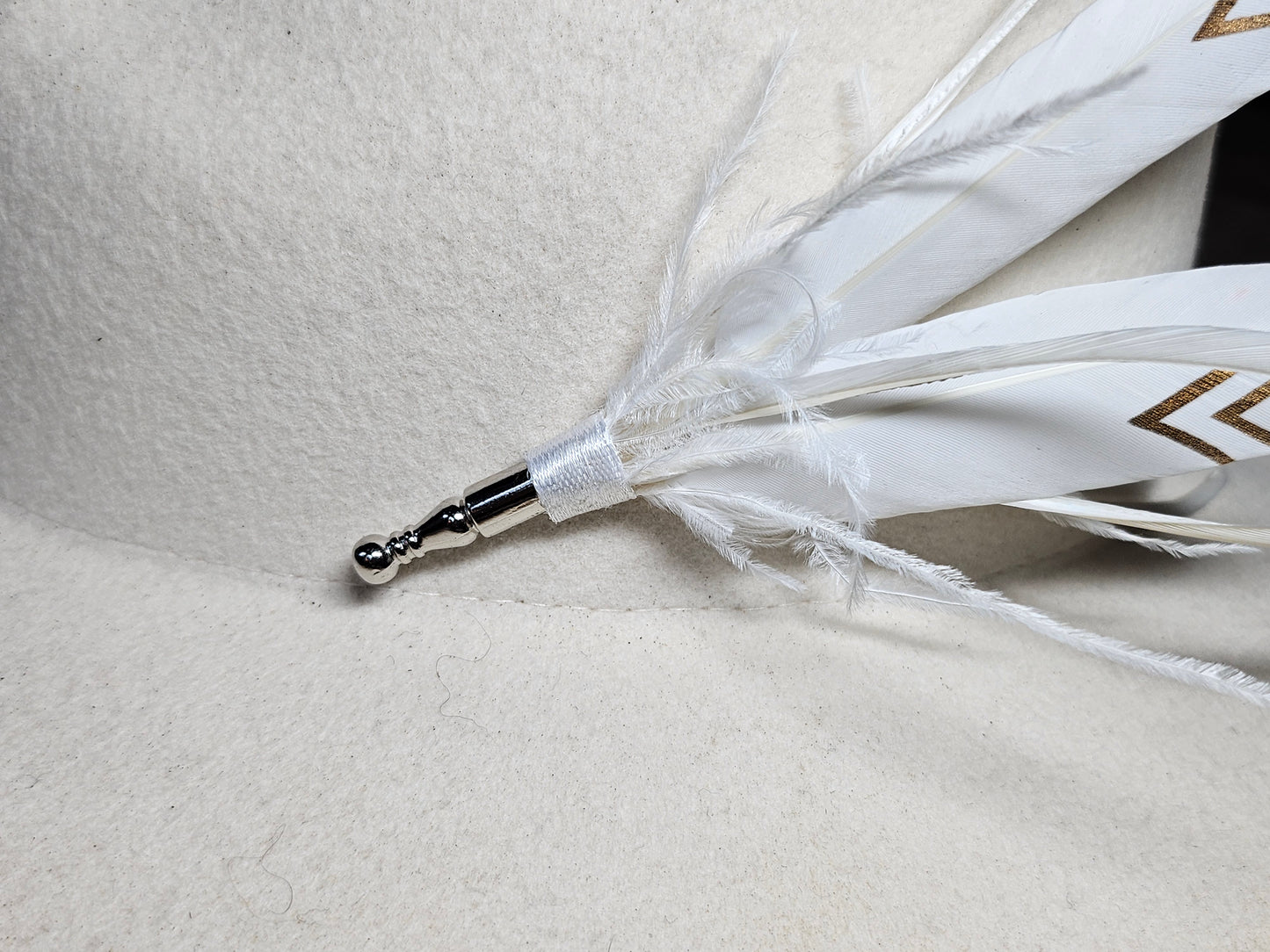 Genuine gold tipped feather hat pin with ostrich quills