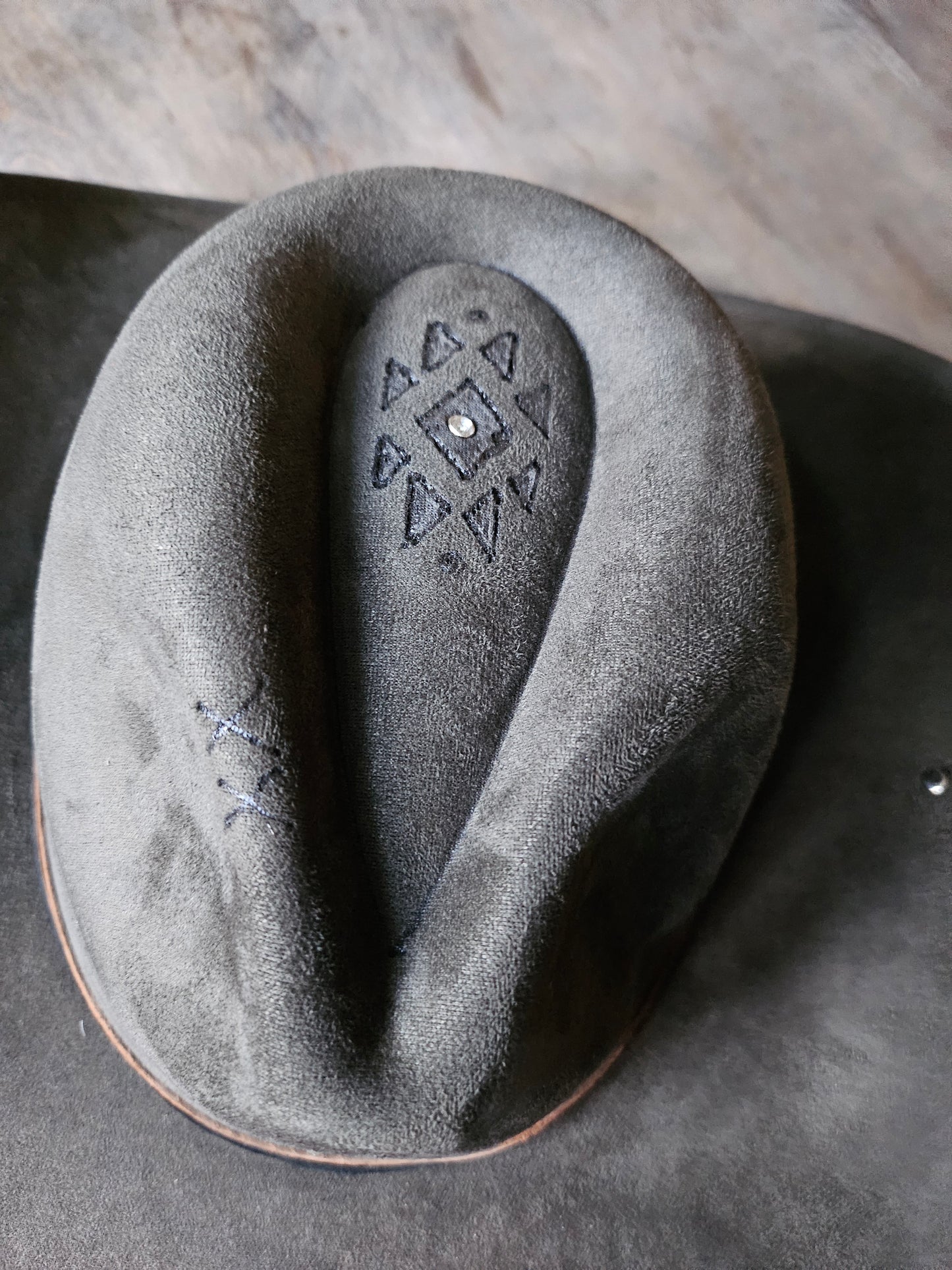 Suede cattleman's cowboy hat custom burned
