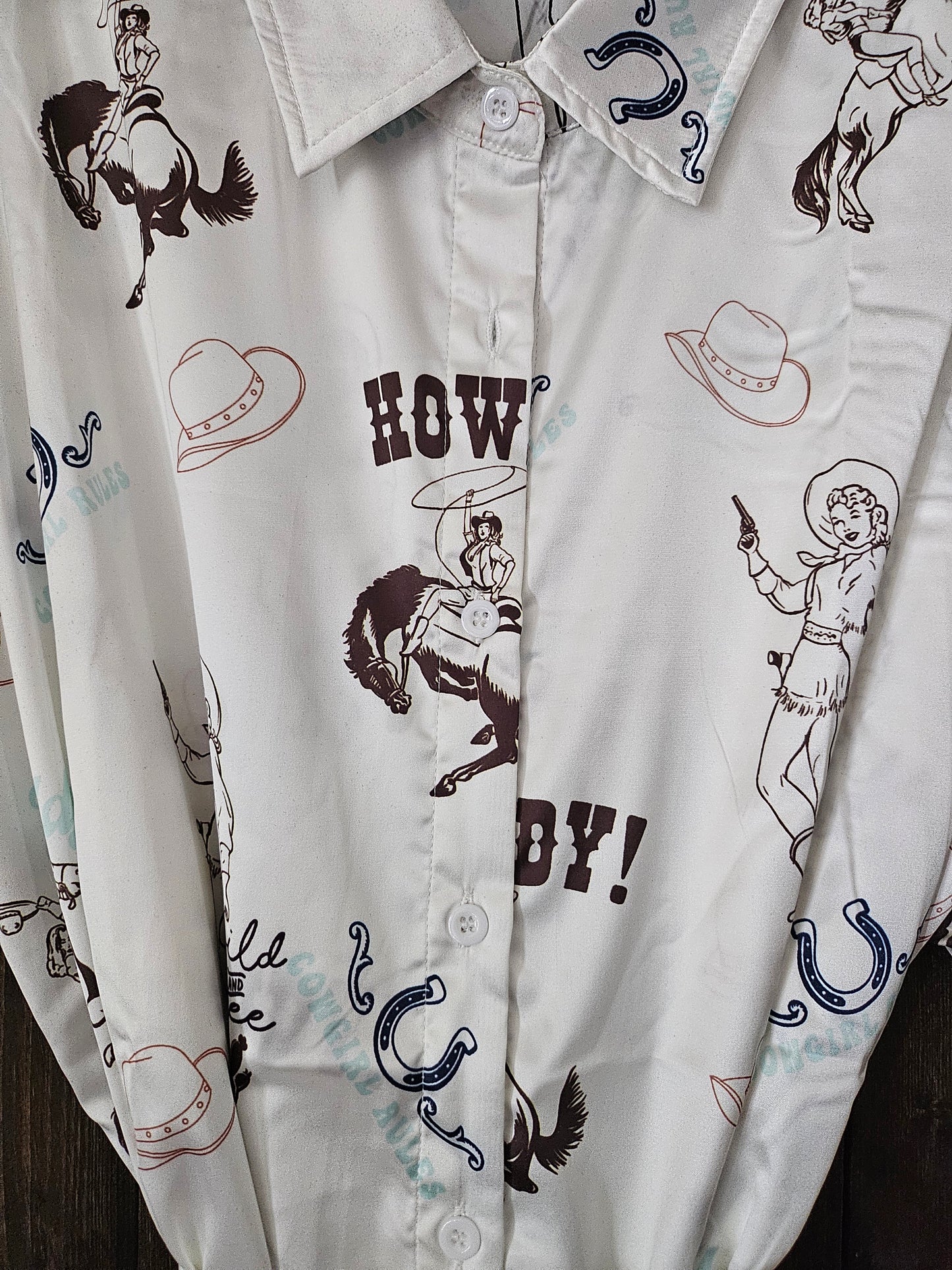 White Cowgirl Satin Shirt Romper Dress