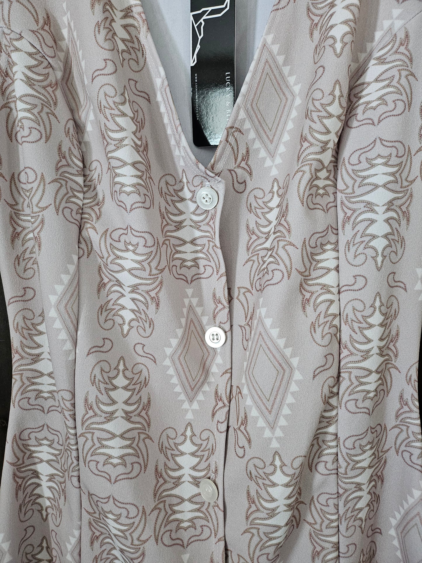 Ivory Beige Boot Stitch Printed Vest Sleeveless Button Down Dress