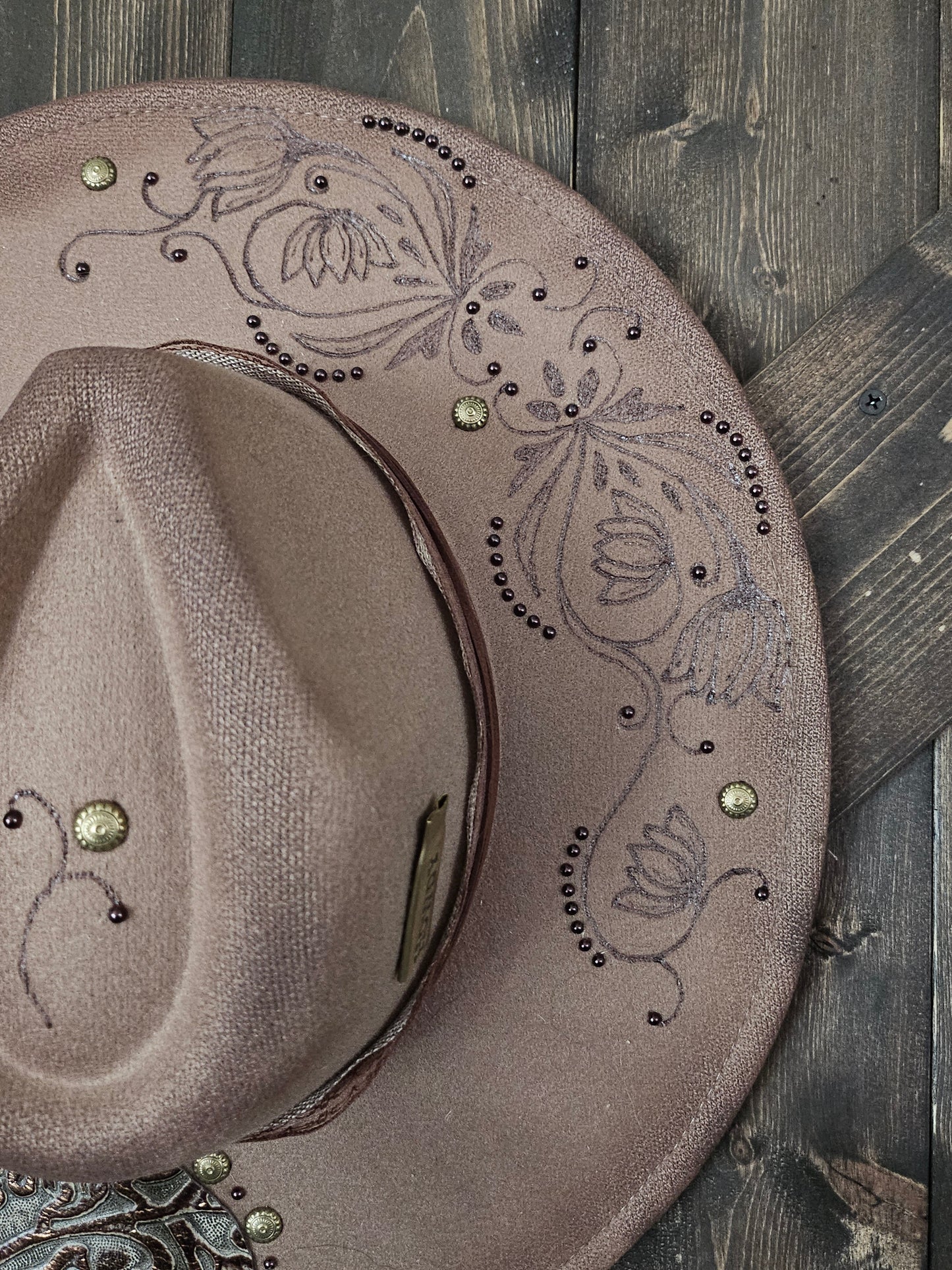 Fedora-Style Cowboy Hat Hand Burned With Genuine Leather