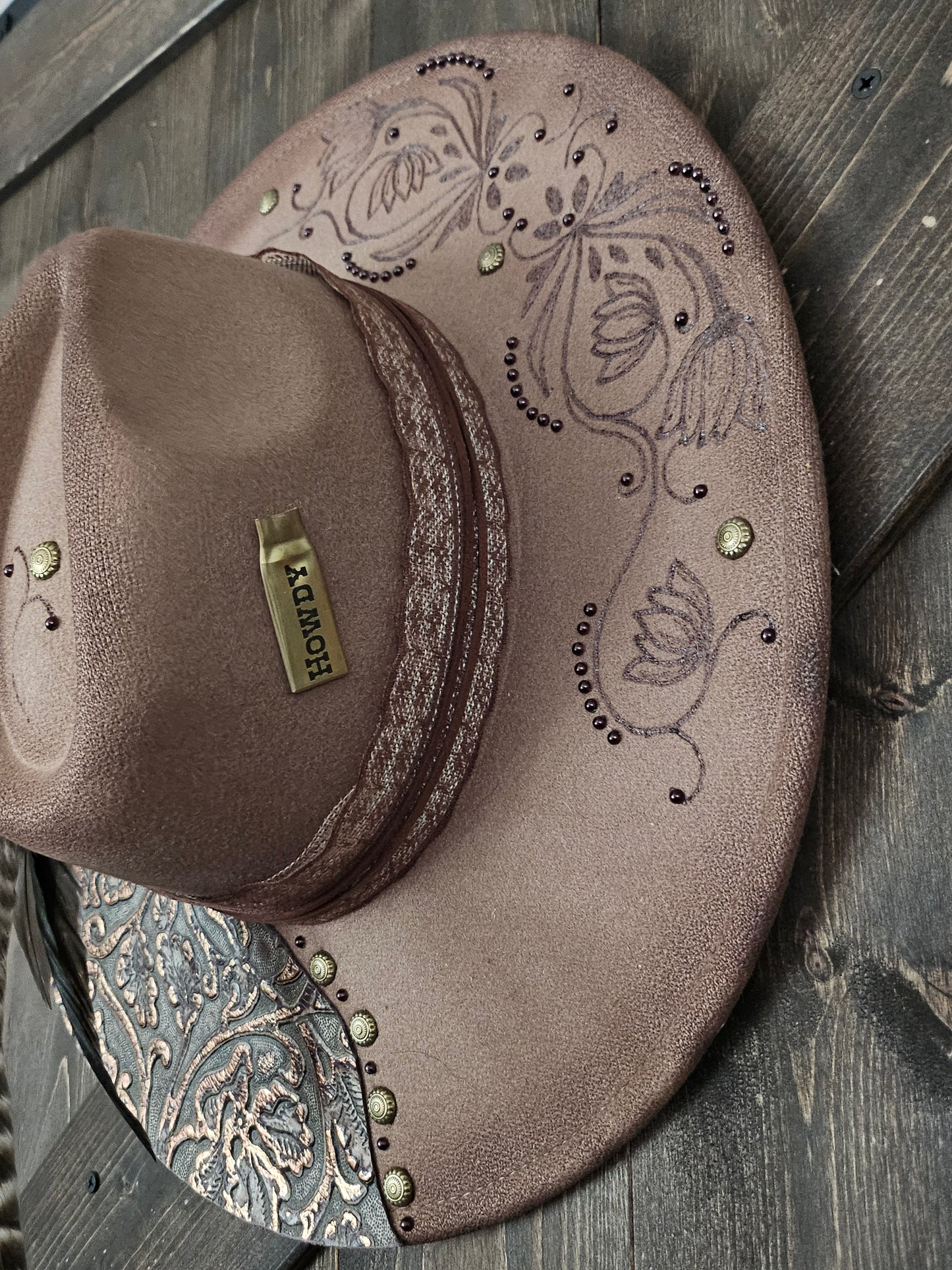 Fedora-Style Cowboy Hat Hand Burned With Genuine Leather