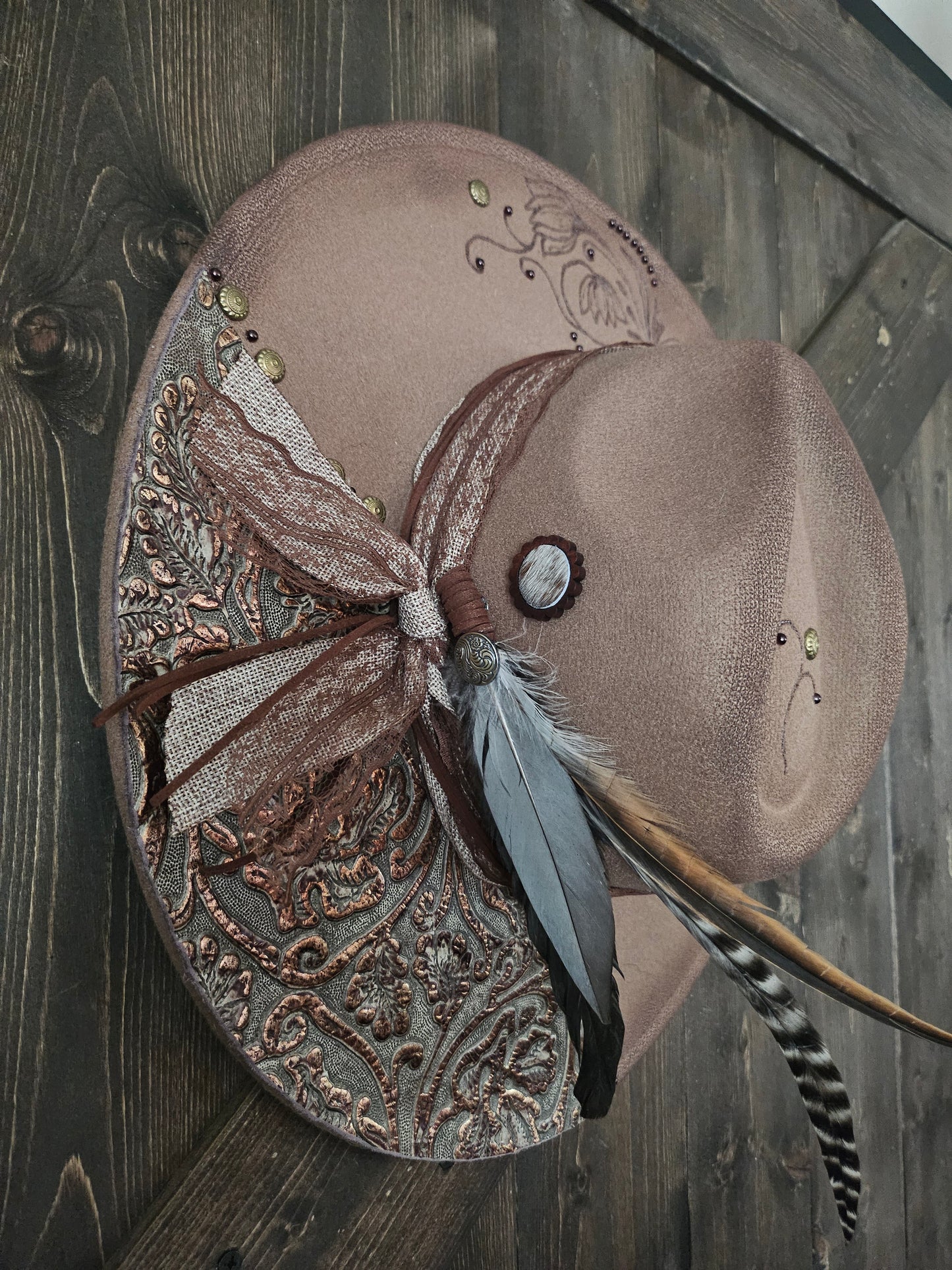 Fedora-Style Cowboy Hat Hand Burned With Genuine Leather