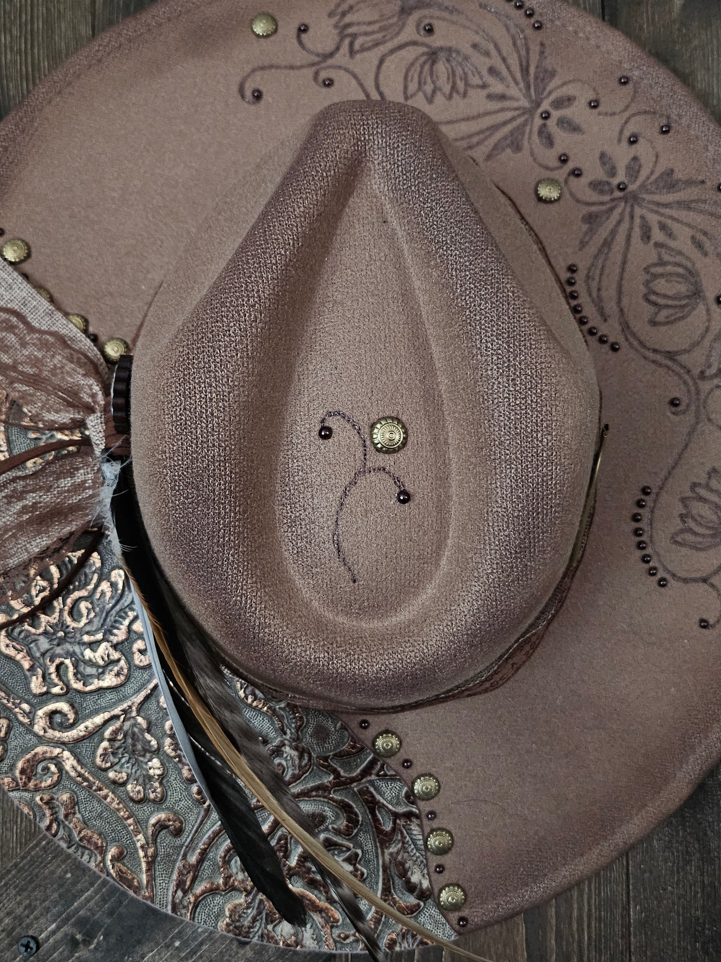 Fedora-Style Cowboy Hat Hand Burned With Genuine Leather