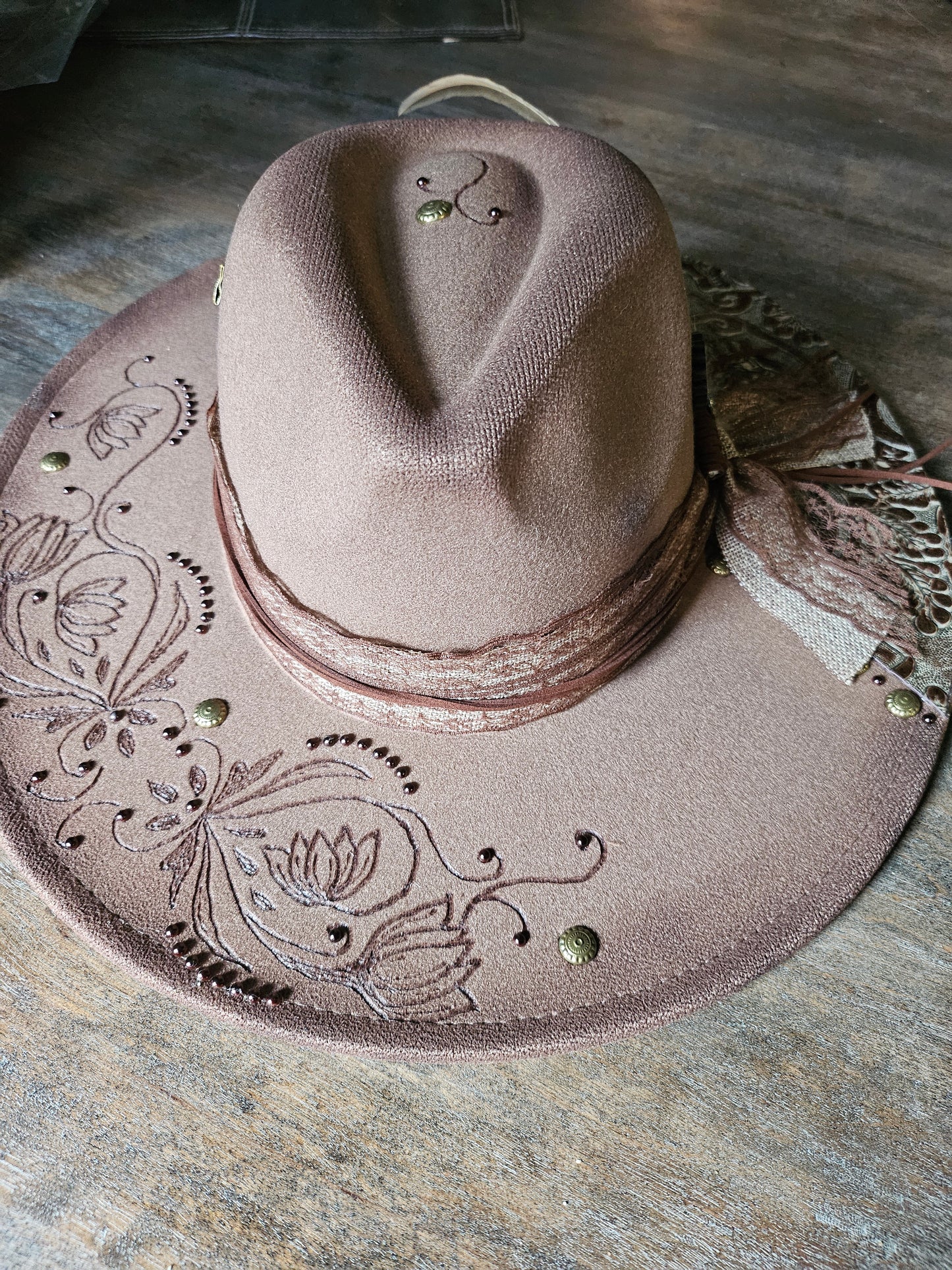Fedora-Style Cowboy Hat Hand Burned With Genuine Leather