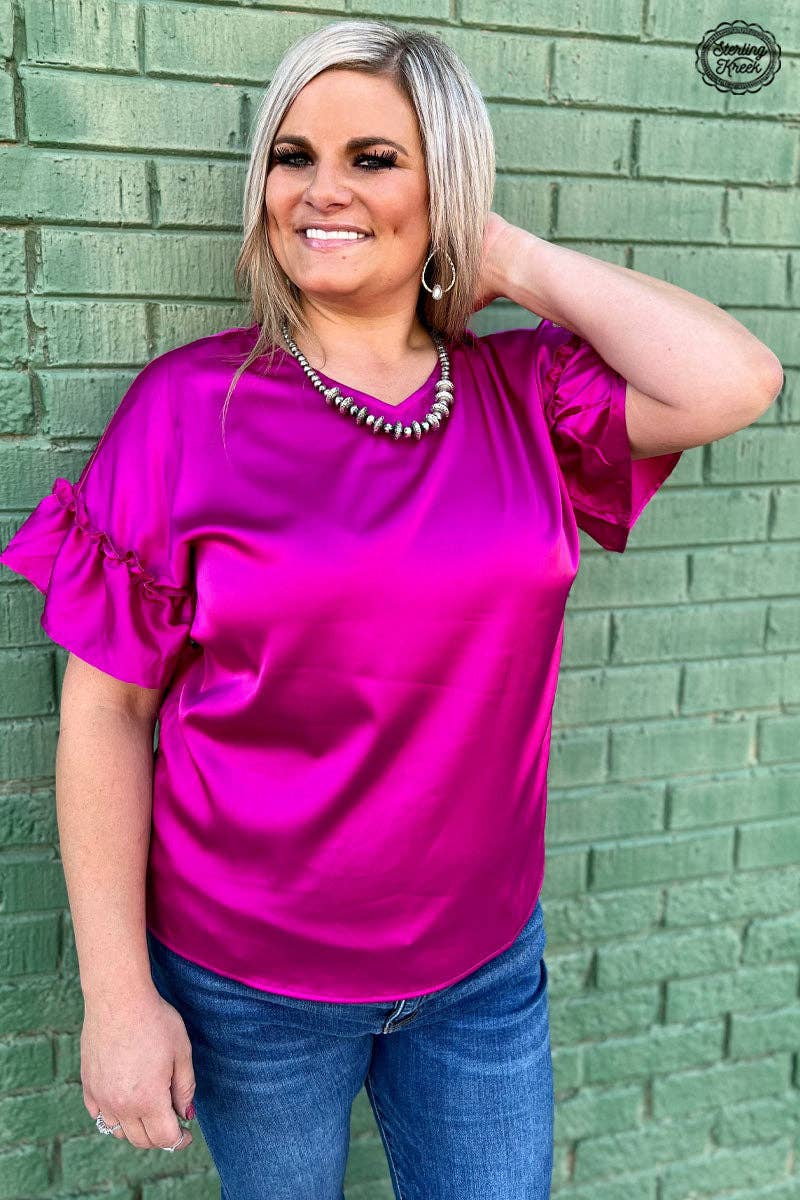 Downtown Darling Satin Top Berry