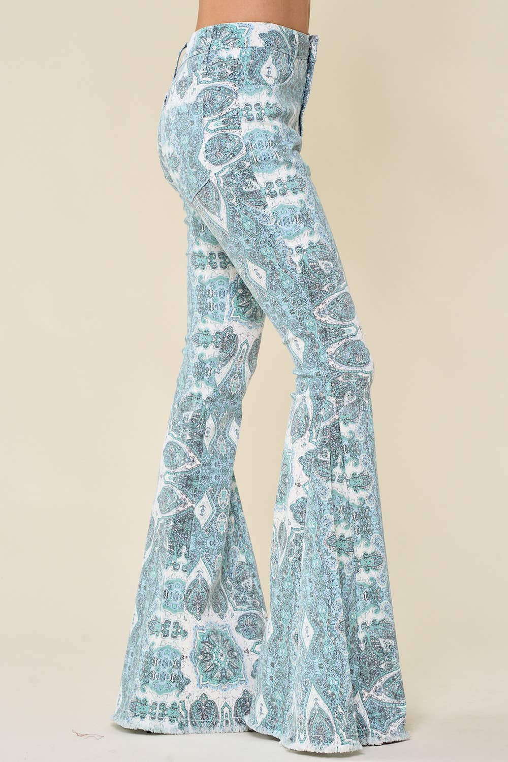 Western Paisley Print Flare Jeans