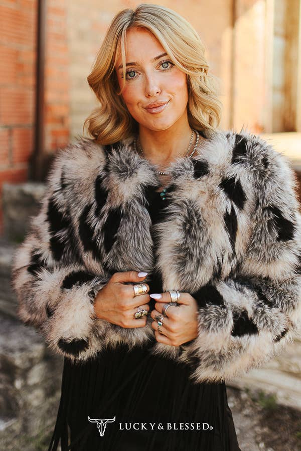 Taupe, Grey, And Black Faux Fur Statement Jacket