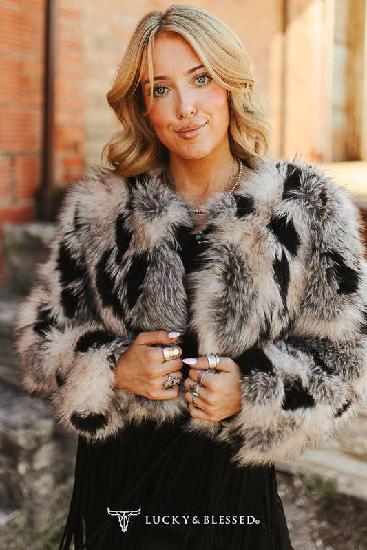 Taupe, Grey, And Black Faux Fur Statement Jacket