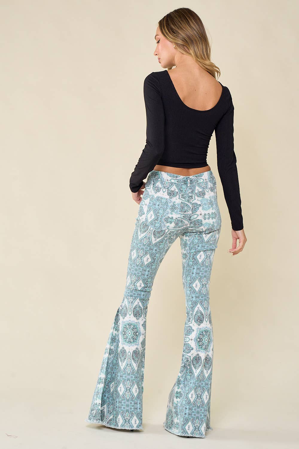 Western Paisley Print Flare Jeans