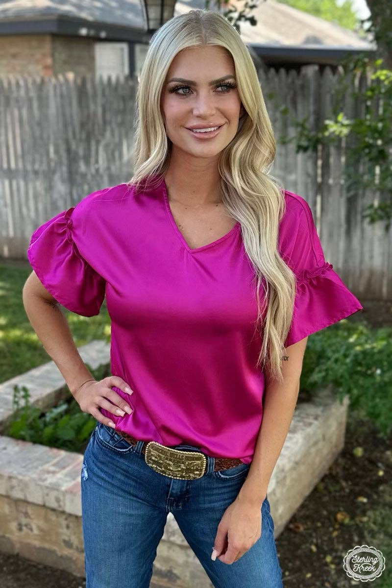 Downtown Darling Satin Top Berry