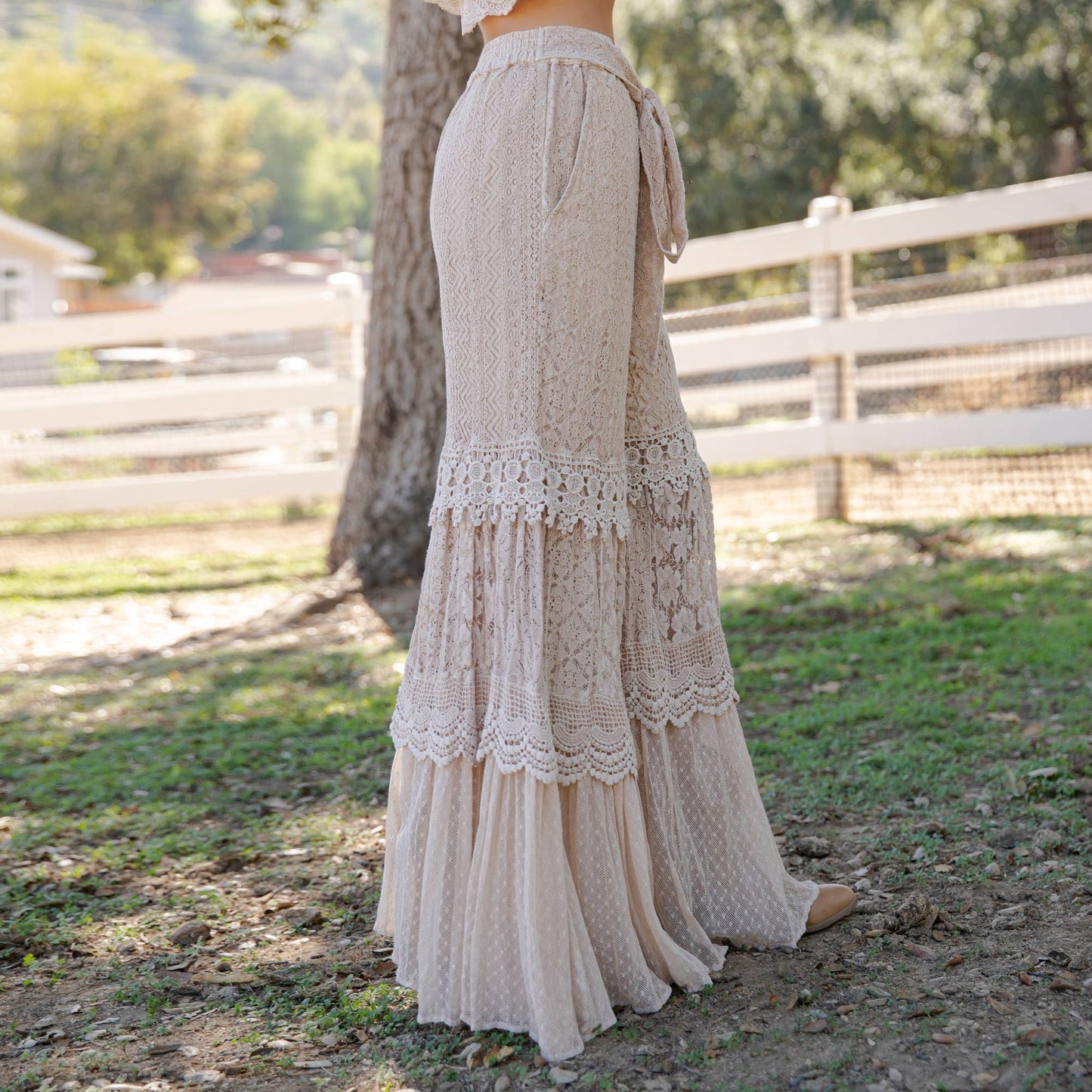 Desert Dream Cloud Wide Leg Bohemian Lace Trimed Pants