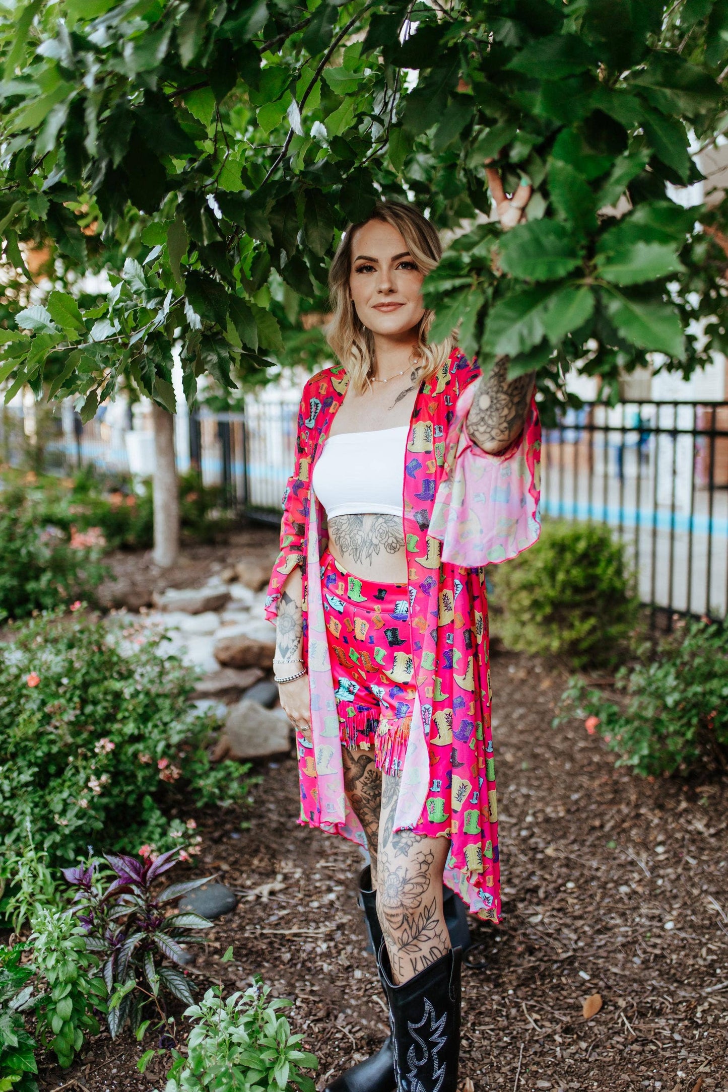 Rollin with the Flow Mesh Kimono Duster- Hot Pink/Cowgirl