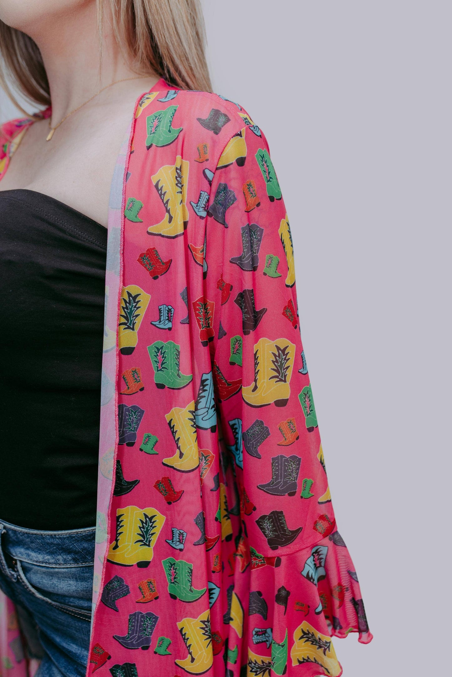 Rollin with the Flow Mesh Kimono Duster- Hot Pink/Cowgirl