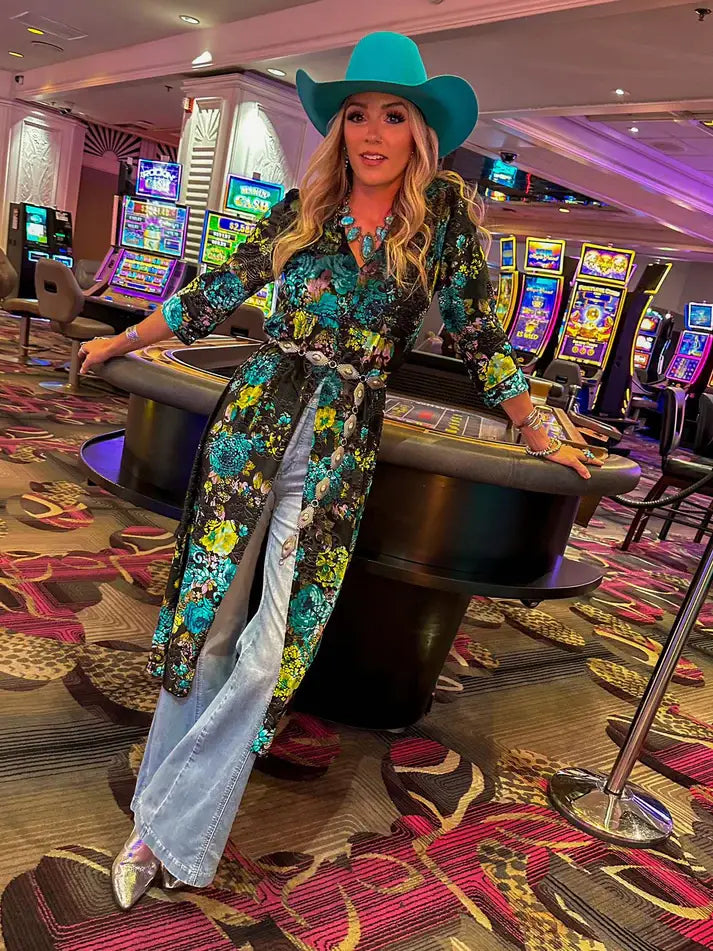 Gypsy Turquoise Floral Velvet Top