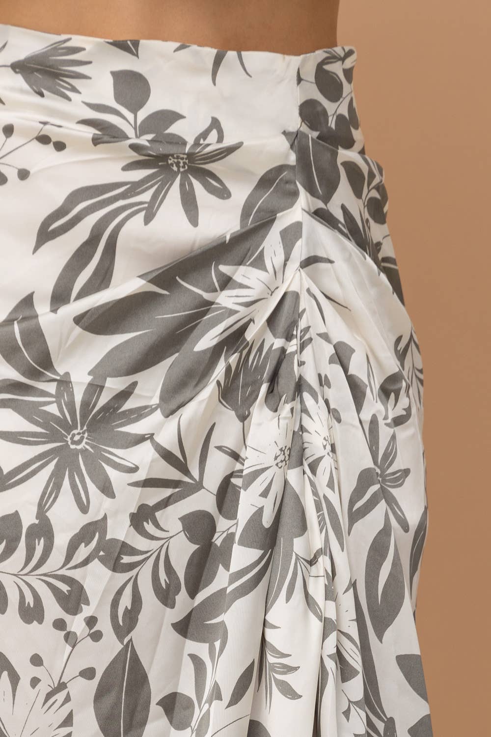 Grey and White Satin Drape Pleated Skirt