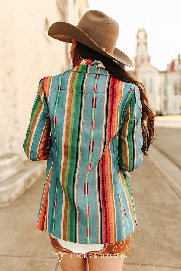 Jacquard Woven Jade Serape Button Down Blazer