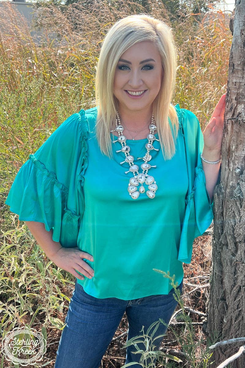 Into the Night Satin Top Teal