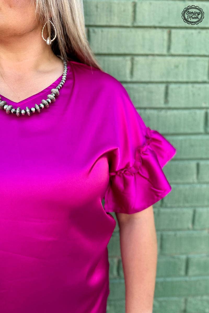 Downtown Darling Satin Top Berry