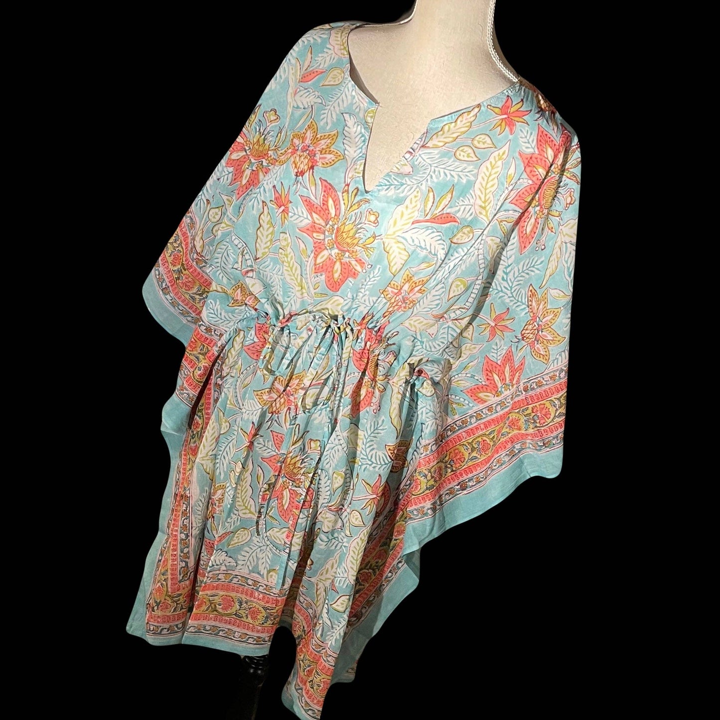 Butterfly Sleeve Cotton Tunic-Aqua swimsuit cover-up