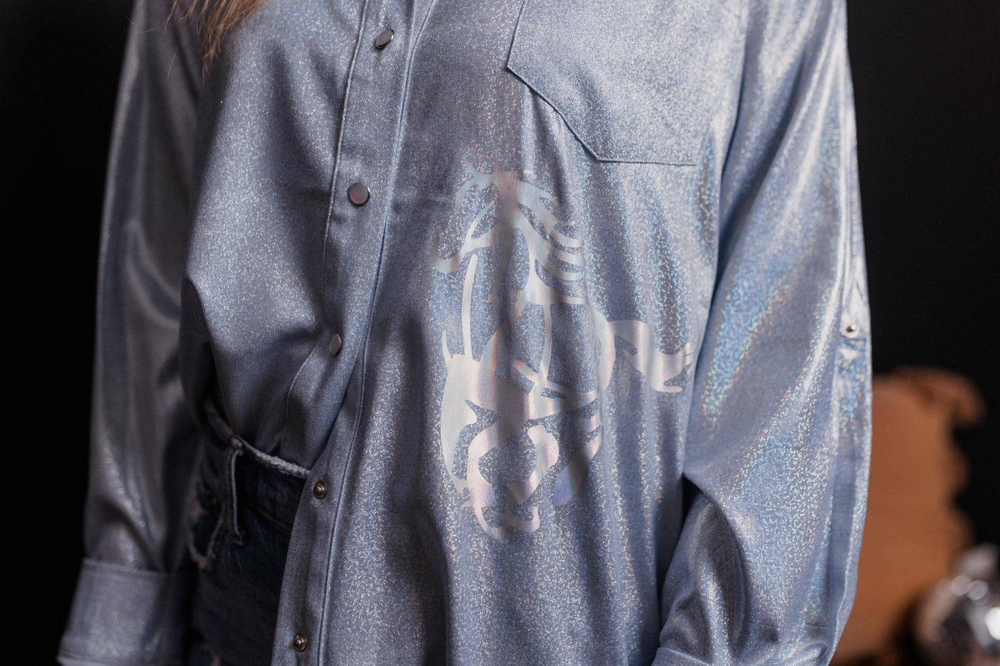 Wild Horses Pearl Snap Gold Foil Button Down Shirt