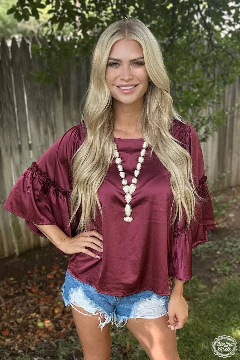 Into the Night Top in Satin Wine