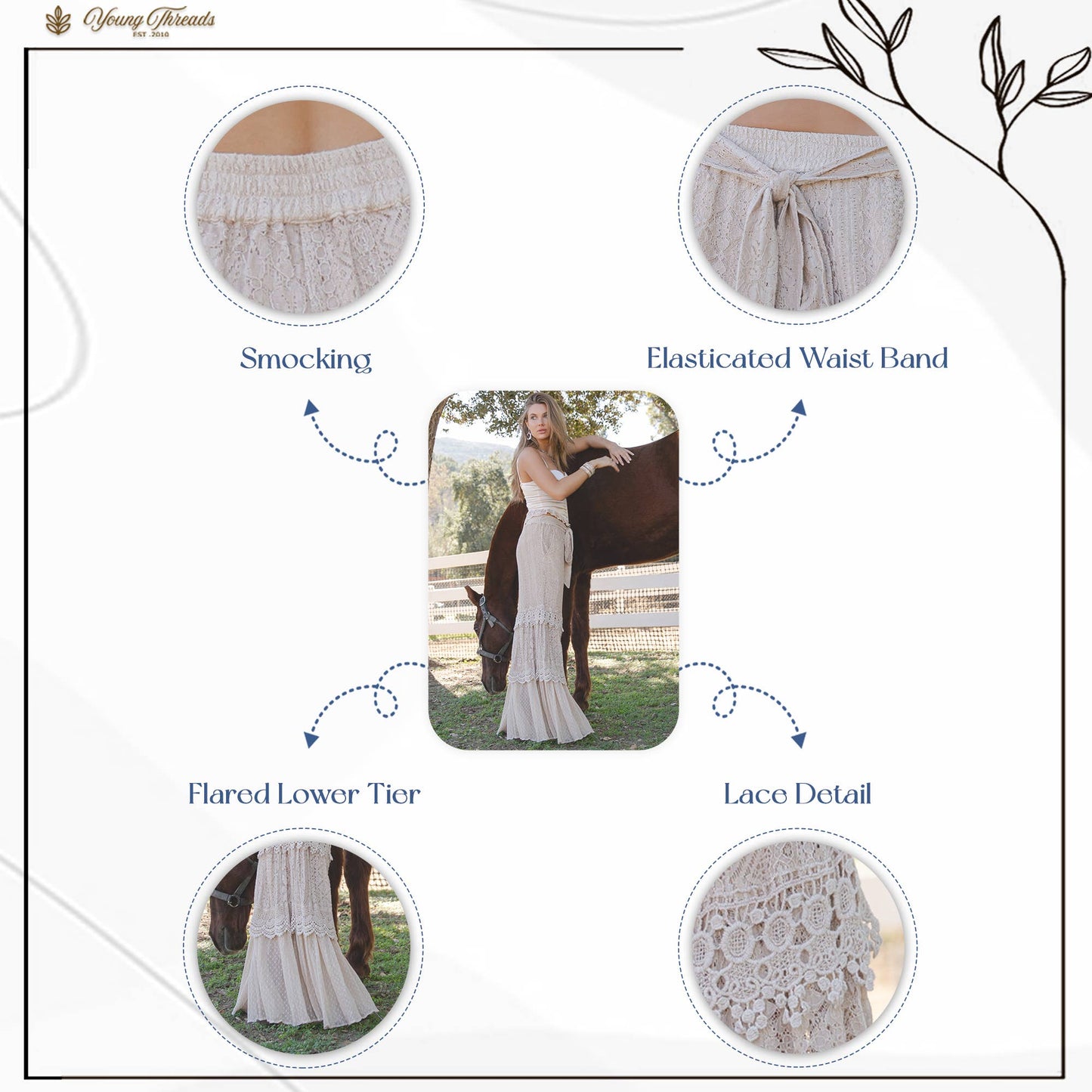 Desert Dream Cloud Wide Leg Bohemian Lace Trimed Pants