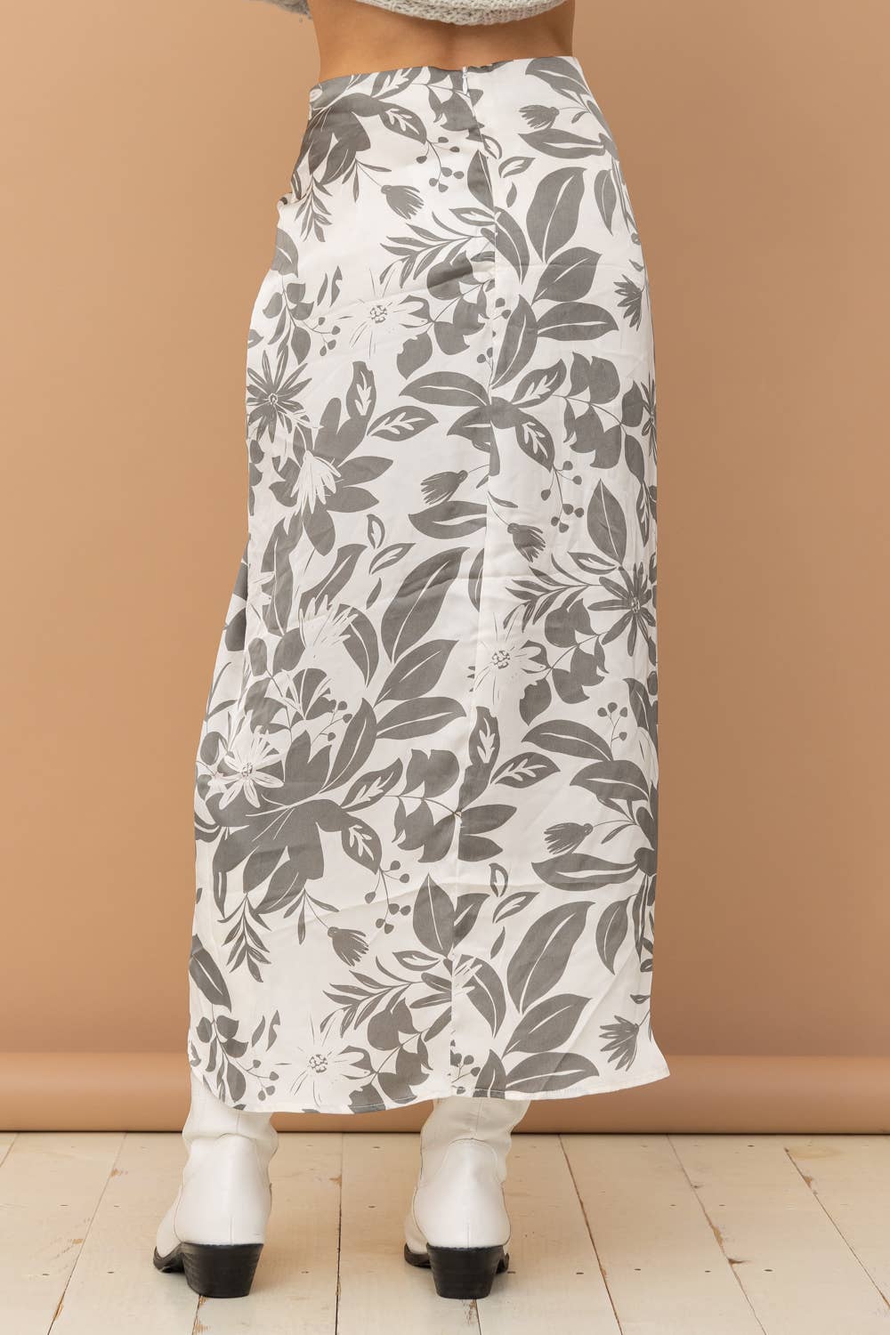 Grey and White Satin Drape Pleated Skirt